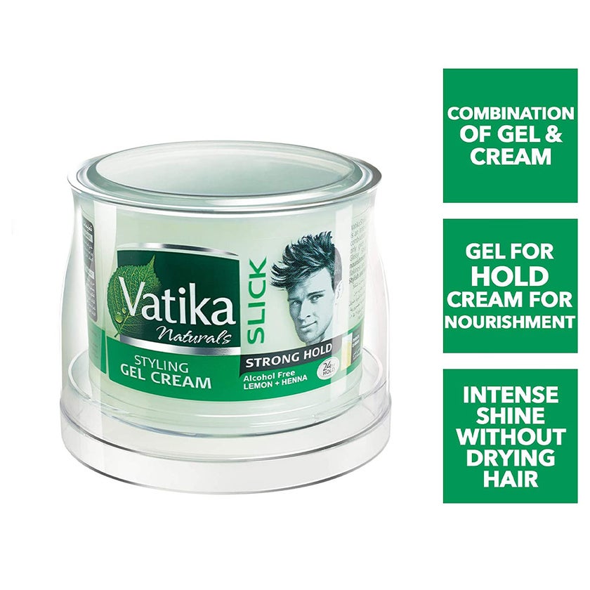 Dabur Vatika Naturals Slick Strong Hold Lemon + Henna Alcohol-Free Hair Styling Gel Cream 250g