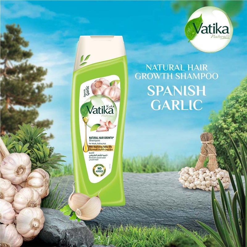 Dabur Vatika Naturals Spanish Garlic Natural Hair Growth Shampoo With Nourishing Vatika Oil For Weak, Falling Hair 400ml