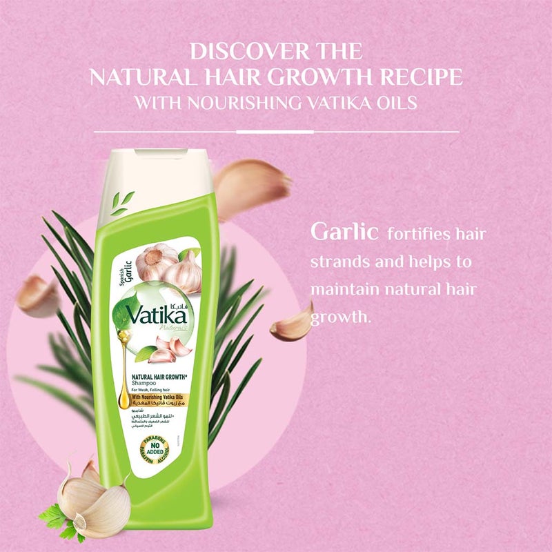 Dabur Vatika Naturals Spanish Garlic Natural Hair Growth Shampoo With Nourishing Vatika Oil For Weak, Falling Hair 400ml