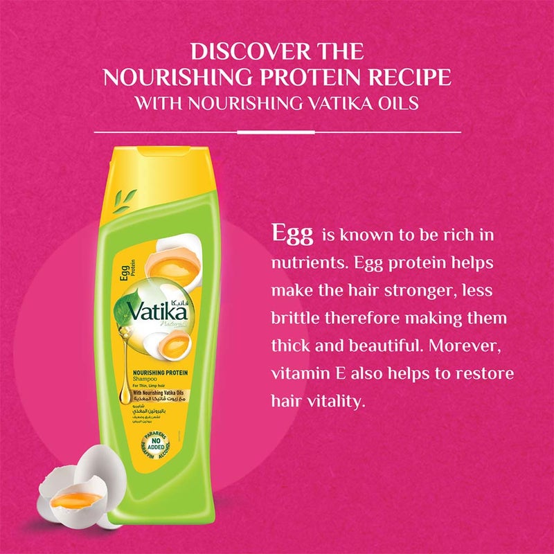 Dabur Vatika Naturals Egg Protein Nourishing Protein Shampoo With Vatika Oil For Thin, Limp Hair 400ml