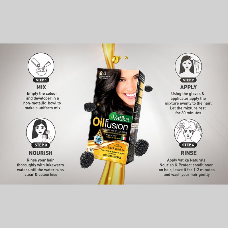 Dabur Vatika Oil Fusion Permanent Hair Color Black 108ml