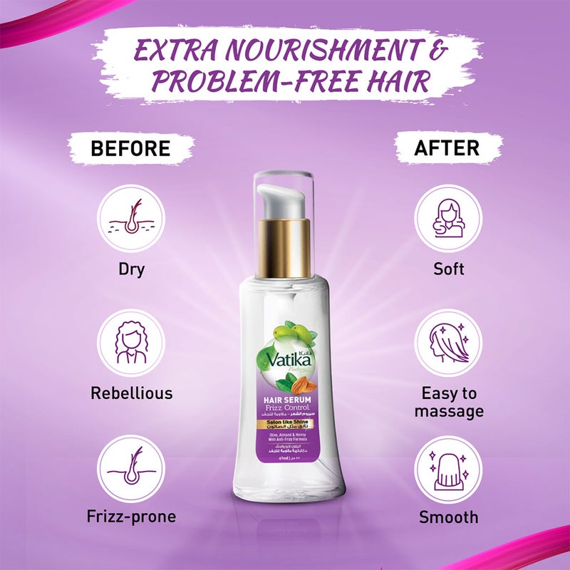 Dabur Vatika Naturals Frizz Control Hair Serum For Saloon Like Shine 47ml