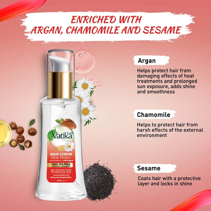 Dabur Vatika Naturals Heat Protect Hair Serum For Saloon Like Shine 47ml
