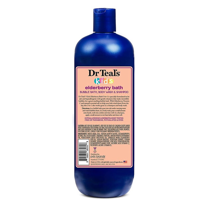 Dr Teal's Kids 3 In 1 Bubble Bath, Body Wash & Shampoo, Elderberry Bath With Vitamin C & Essential Oils 591ml