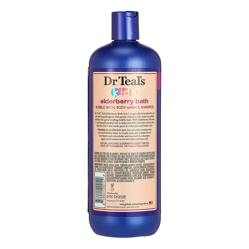 Dr Teal's Kids 3 In 1 Bubble Bath, Body Wash And Shampoo Elderberry Bath With Vitamin C 591ml