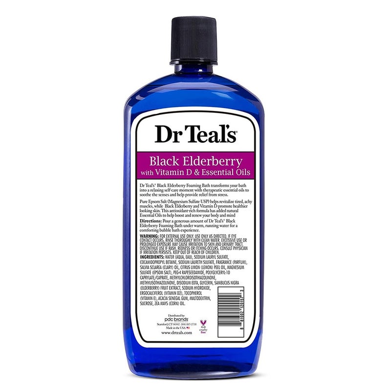 Dr Teal's Foaming Bath With Pure Epsom Salt Black Elderberry With Vitamin D & Essential Oils 1000 mL