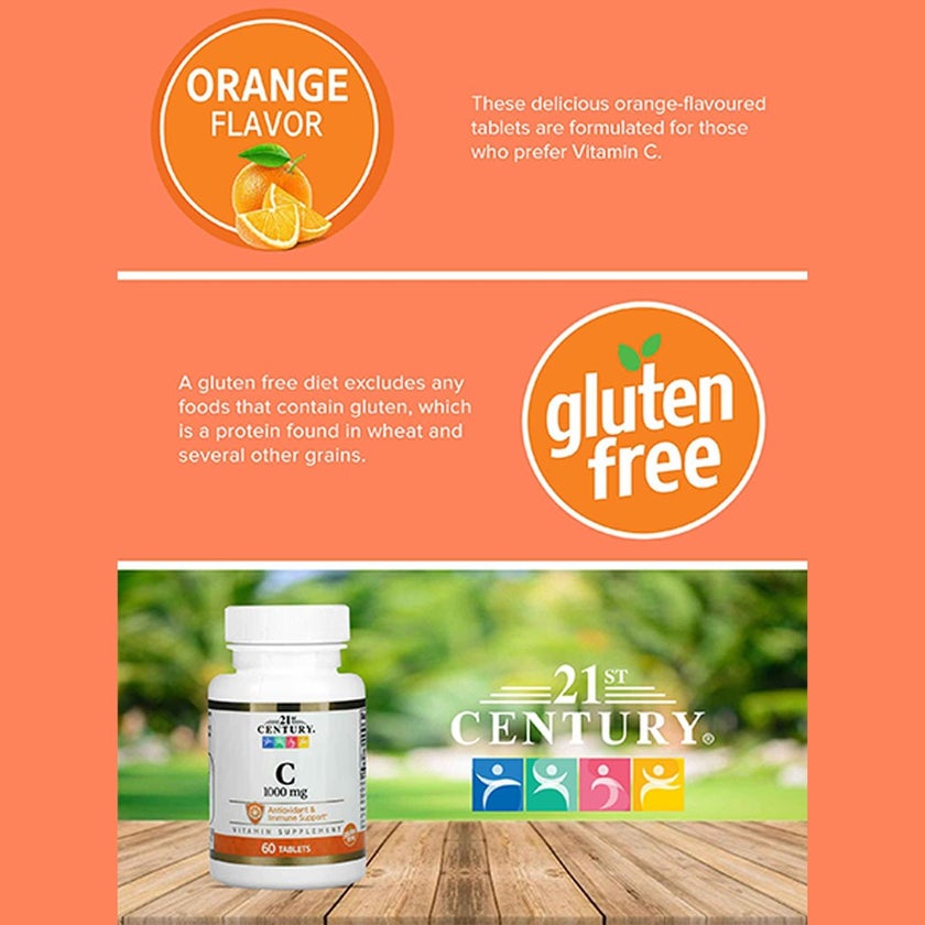21st Century Vitamin C 1000mg Tablets For Antioxidant & Immunity Support, Pack of 60's