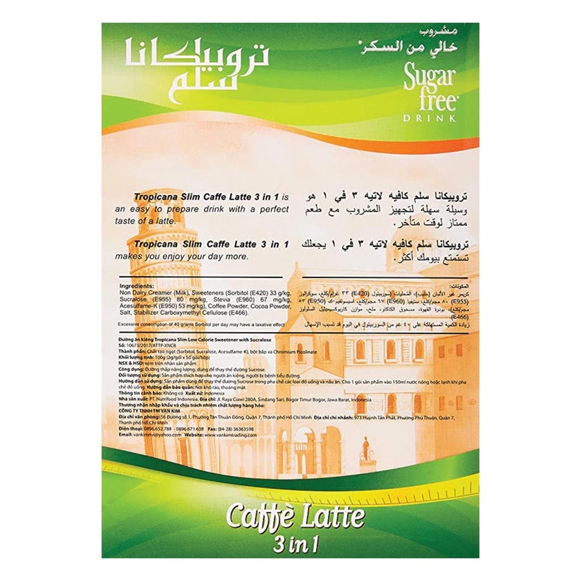 Tropicana Slim Sugar Free Drink Caffee Latte 14g, Pack of 10's