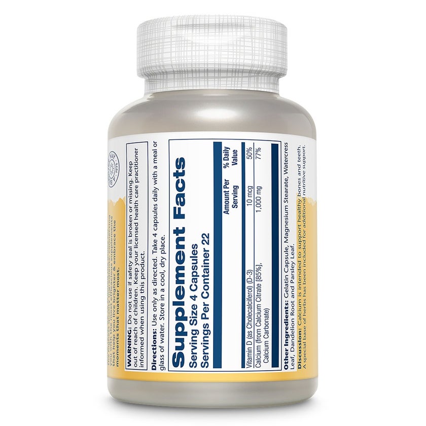 Solaray Calcium Citrate 1000mg With Vitamin-D3 Capsules, Pack of 90's