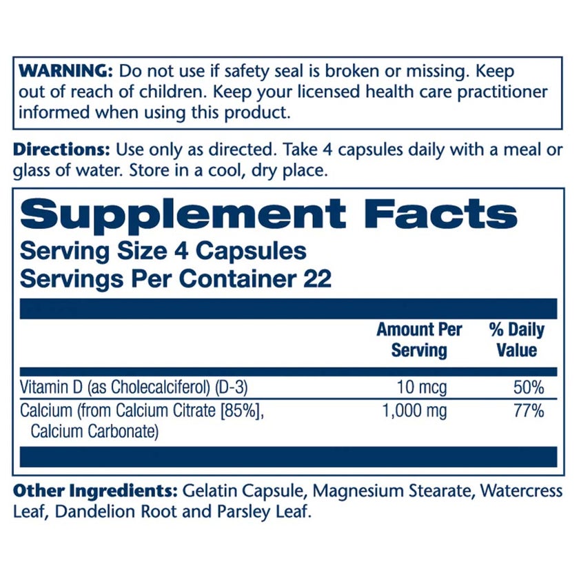 Solaray Calcium Citrate 1000mg With Vitamin-D3 Capsules, Pack of 90's