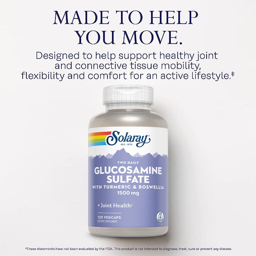 Solaray Glucosamine Sulfate 1500mg with Turmeric & Boswellia Veg Capsules, Pack of 120's
