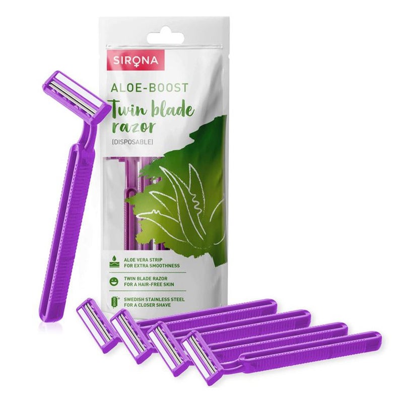 Sirona Aloe-Boost Twin Blade Disposable Hair Removal Razor For Women 5's