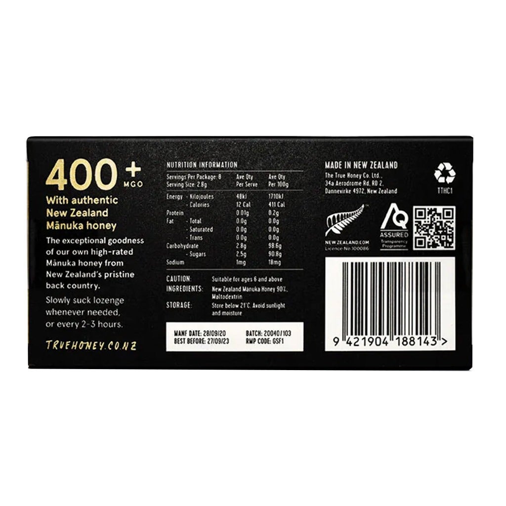 honeyブラック38 The True Honey Co. 400+ MGO 13+ UMF Manuka Honey Lozenges 2.8g