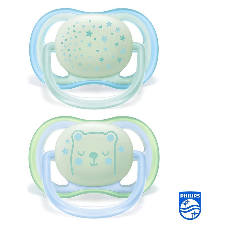 Philips Avent Ultra Air Silicone Soother Night Time For 6-18 Months Baby Boy, Pack of 2's