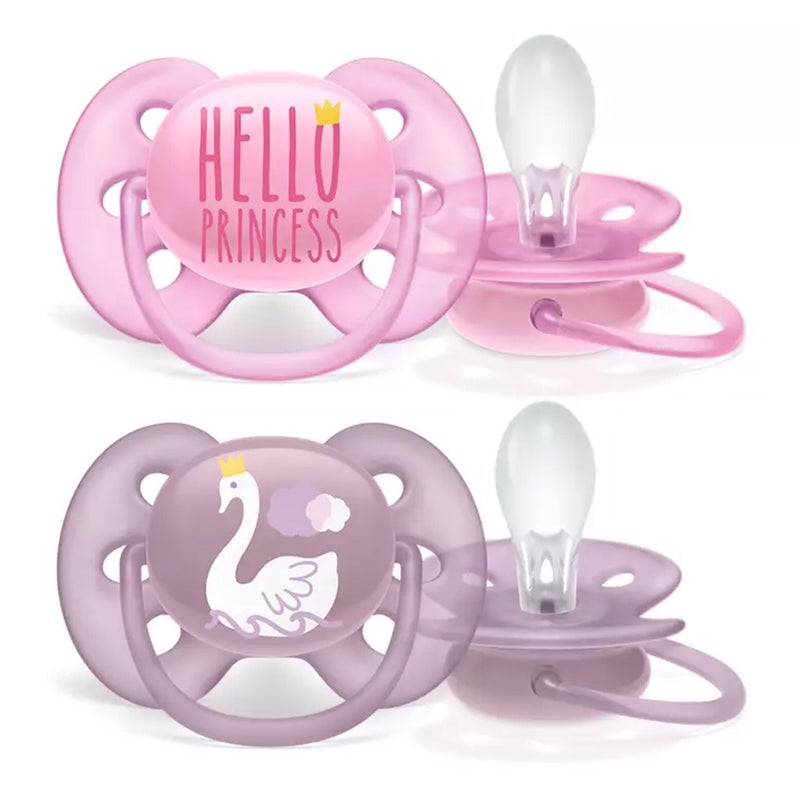 Philips Avent Ultra Soft Soother Deco For 6-18 Months Baby Girl, Pack of 2's