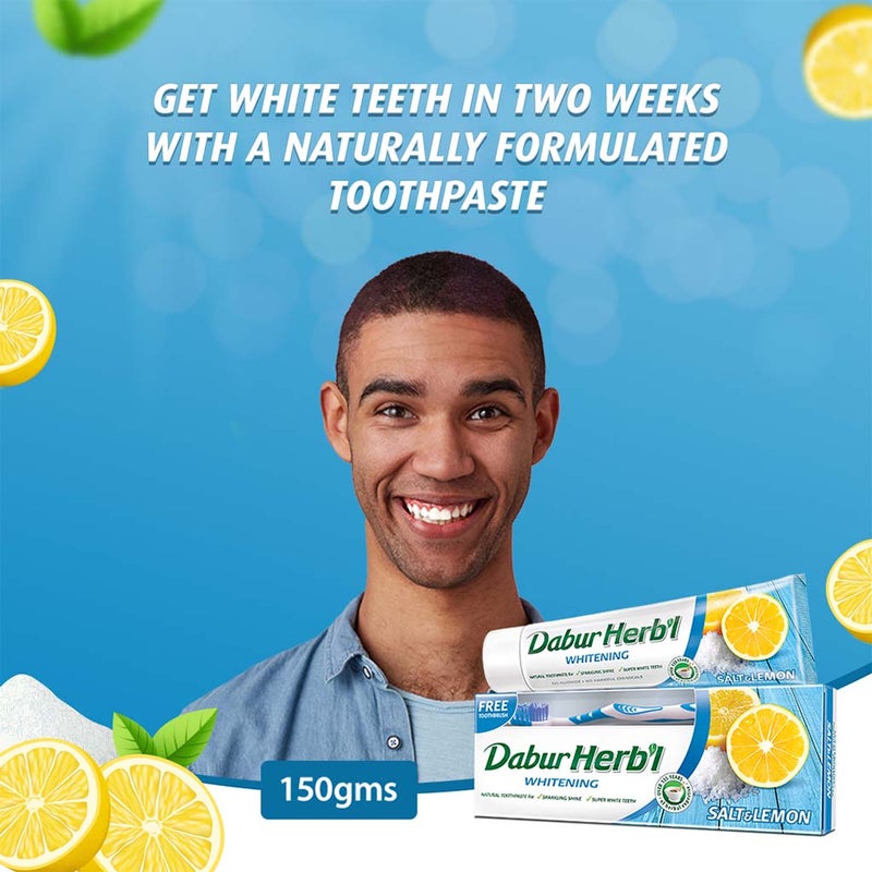 Dabur Herbal Whitening Toothpaste Salt & Lemon 150 g + Toothbrush PROMO PACK