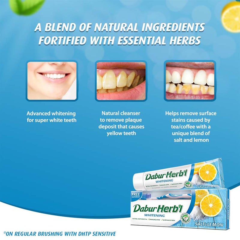 Dabur Herbal Whitening Toothpaste Salt & Lemon 150 g + Toothbrush PROMO PACK
