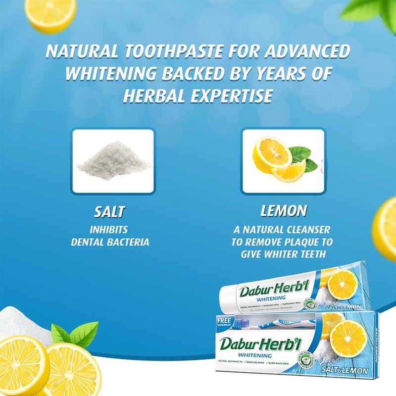 Dabur Herbal Whitening Toothpaste Salt & Lemon 150 g + Toothbrush PROMO PACK