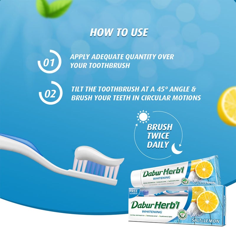 Dabur Herbal Whitening Toothpaste Salt & Lemon 150 g + Toothbrush PROMO PACK