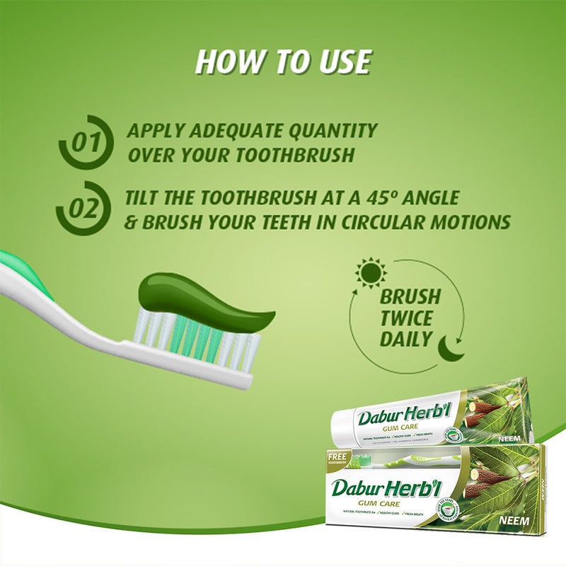 Dabur Herbal Neem Gum Care Toothpaste 150 g + Toothbrush PROMO PACK