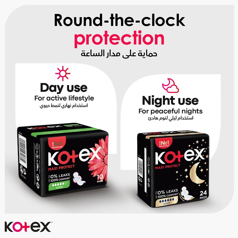 Kotex Maxi Protect Thick Pads With Wings, Super Size, Pack of 50's