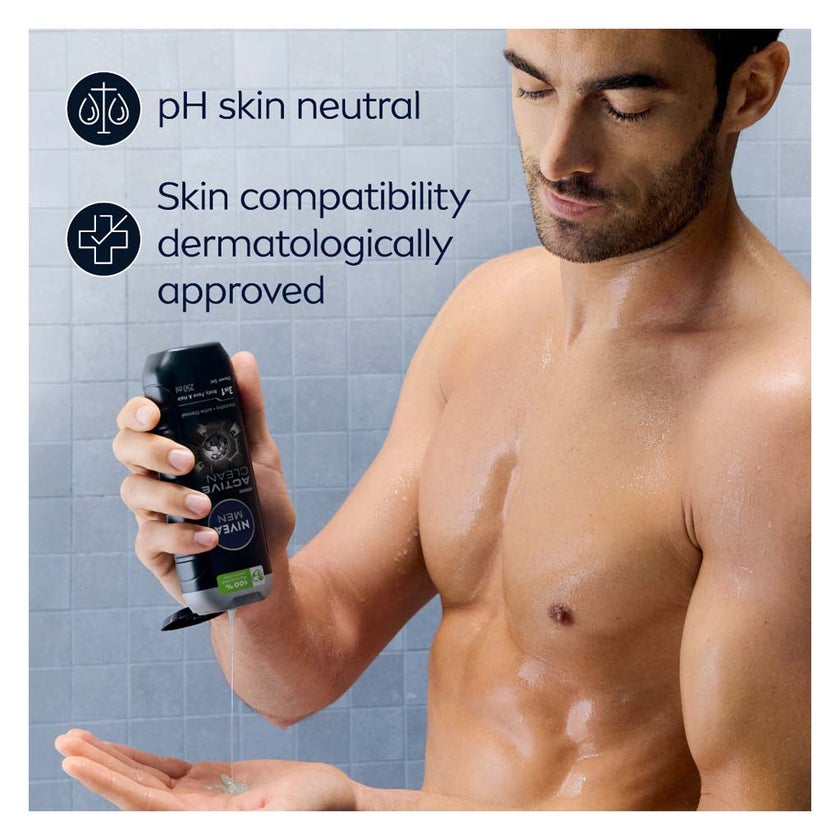 Nivea Men Active Clean 3in1 Body, Face & Hair Shower Gel 250ml