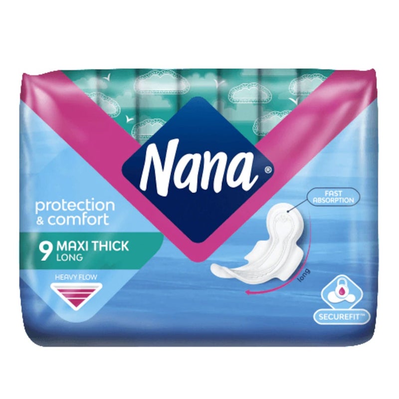 Nana Protection & Comfort Maxi Thick Long Sanitary Pads with Wings For Heavy Flow 9's
