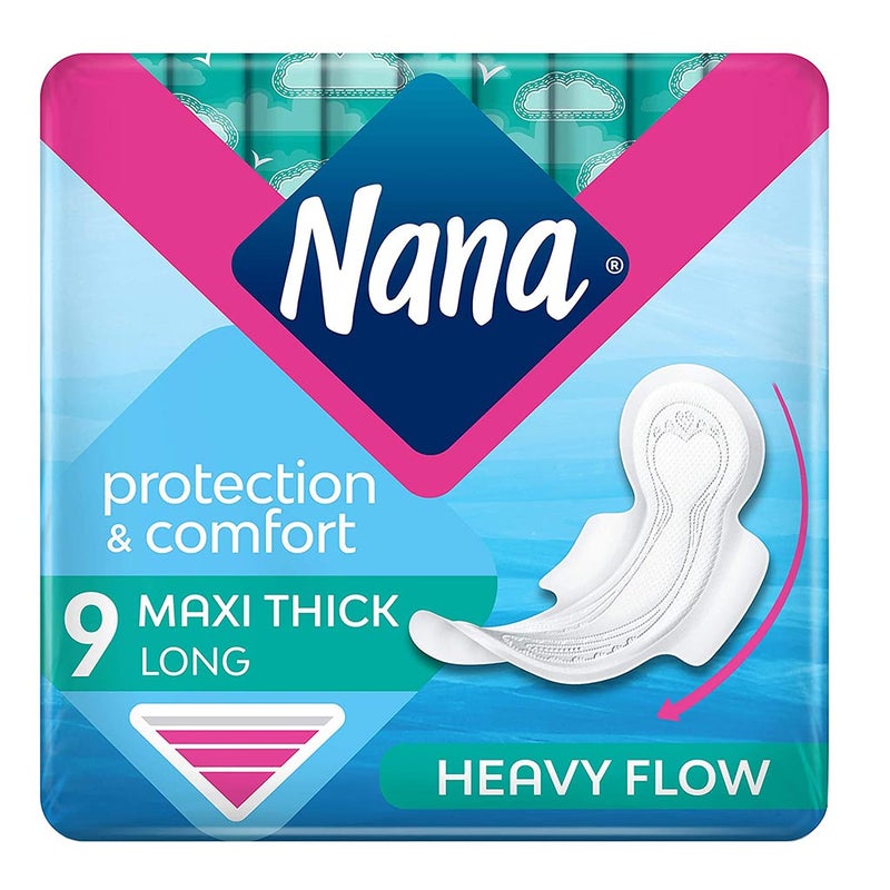 Nana Protection & Comfort Maxi Thick Long Sanitary Pads with Wings For Heavy Flow 9's
