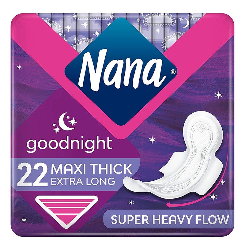 Nana Goodnight Maxi Thick Extra Long Wings Sanitary Pads with Wings For Super Heavy Flow 22's