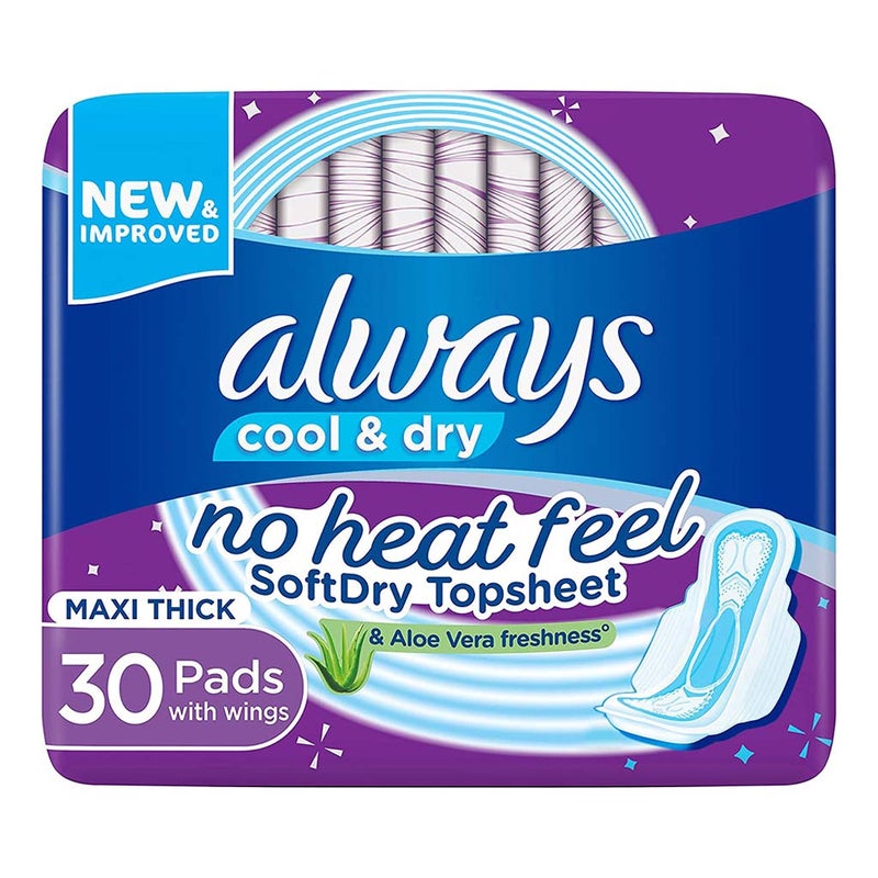 Always Cool & Dry Maxi Thick Sanitary Pads With Wings & Aloe Vera Freshness 30's 4015