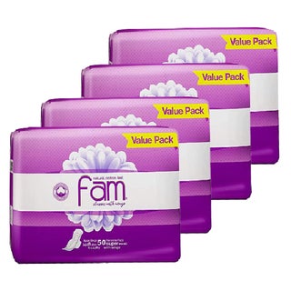 Fam Classic Maxi Thick Natural Cotton Feel Sanitary Pads With Wings, Pack of 50 x 4’s
