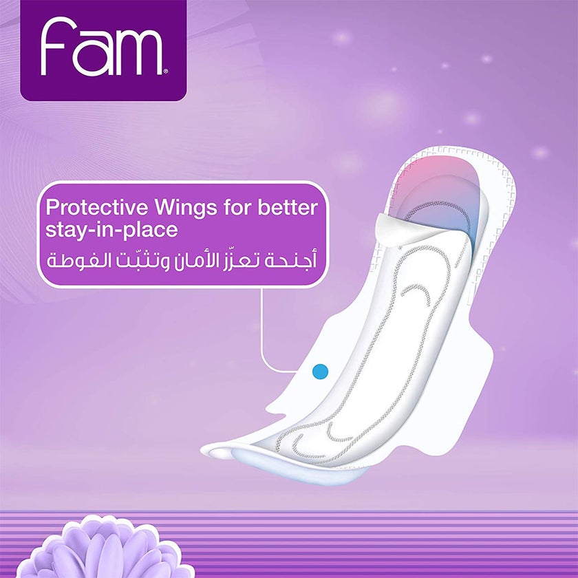 Fam Maxi Thick Natural Cotton Feel Night Sanitary Pads With Wings, Pack of 8 x 12’s
