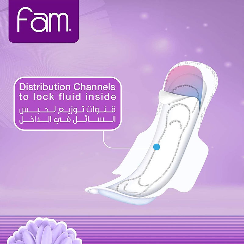 Fam Maxi Thick Natural Cotton Feel Night Sanitary Pads With Wings, Pack of 8 x 12’s