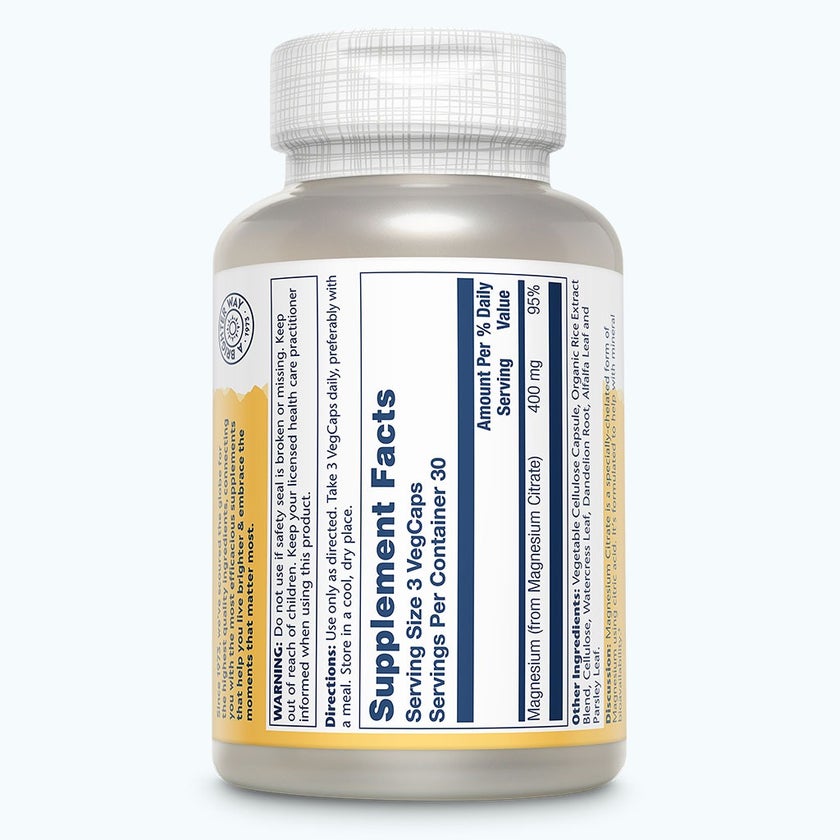 Solaray Magnesium Citrate 400mg Capsules For Bone Strength & Muscle Support, Pack of 90's