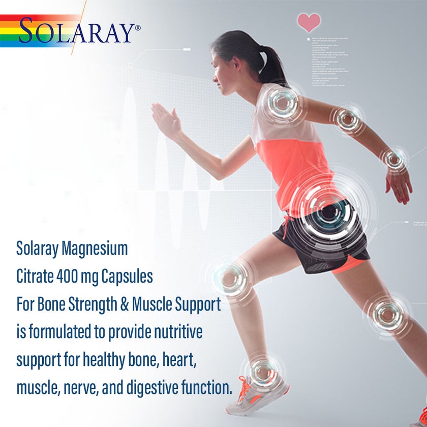 Solaray Magnesium Citrate 400mg Capsules For Bone Strength & Muscle Support, Pack of 90's