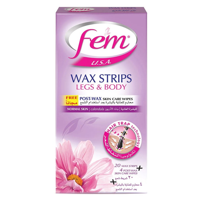 Fem USA Legs & Body Wax Strips For Normal Skin 20's