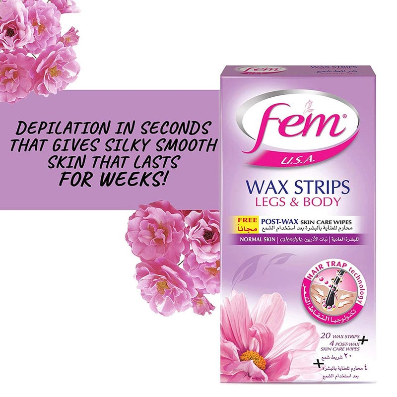 Fem USA Legs & Body Wax Strips For Normal Skin 20's