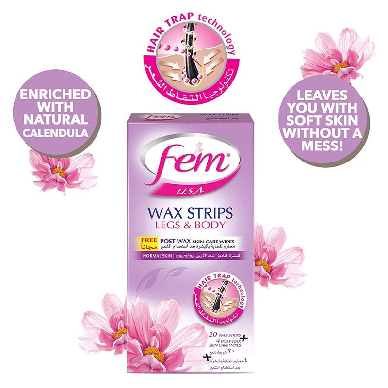 Fem USA Legs & Body Wax Strips For Normal Skin 20's