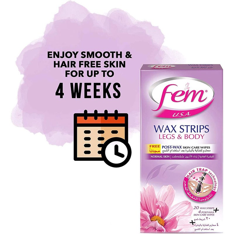 Fem USA Legs & Body Wax Strips For Normal Skin 20's