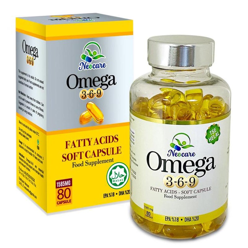 Neocare Omega 3 6 9 Flaxseed Oil, Borage Seed Oil, Fish Oil Supplement Softgels, Pack of 80's
