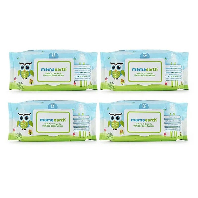 Mamaearth India's 1st Organic Bamboo Based Baby Wipes 72's Combo Pack 4's