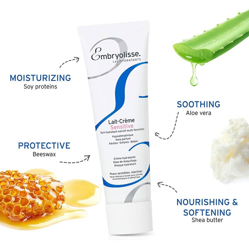 Embryolisse Lait-Creme Sensitive Fragrance Free Daily Moisturizer Cream For Face And Body 100ml