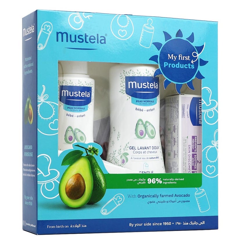 Mustela Baby First Gift Set: Gentle Cleansing Gel Hydra Bebe Body Lotion Nappy Cream