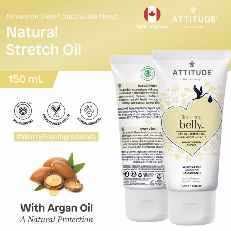 Attitude Blooming Belly Maternity Natural Stretch Oil With Almond And Argan 150ml