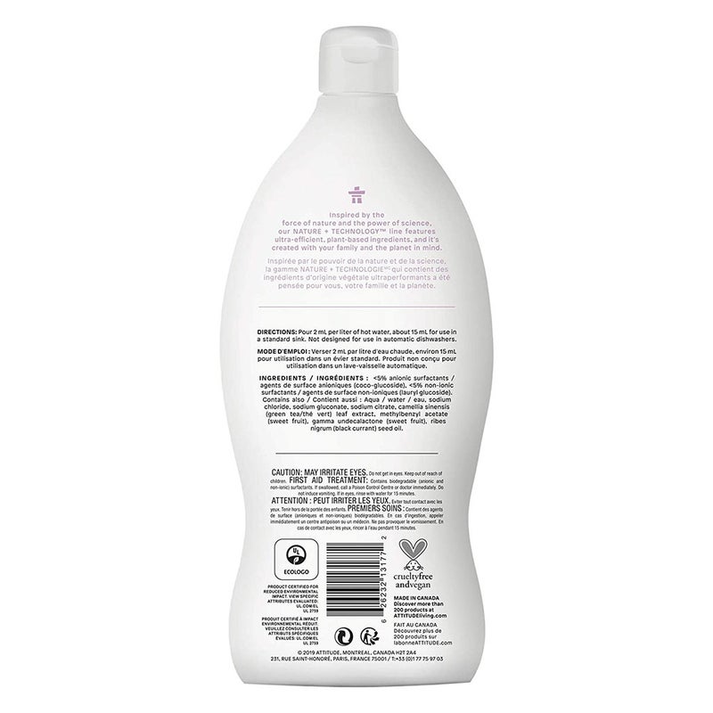 Attitude Little Ones Nature+ Technology Baby Bottle And Dishwashing Liquid Sweet Lullaby 700ml