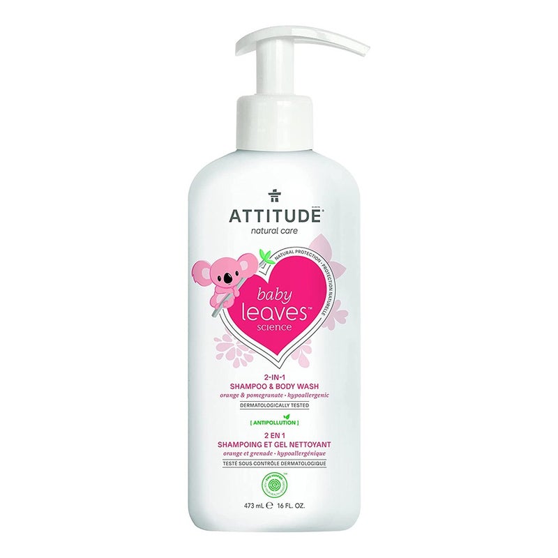 Attitude Natural Care Baby Leaves Science 2-In-1 Natural Shampoo And Body Wash Orange & Pomegranate 473ml
