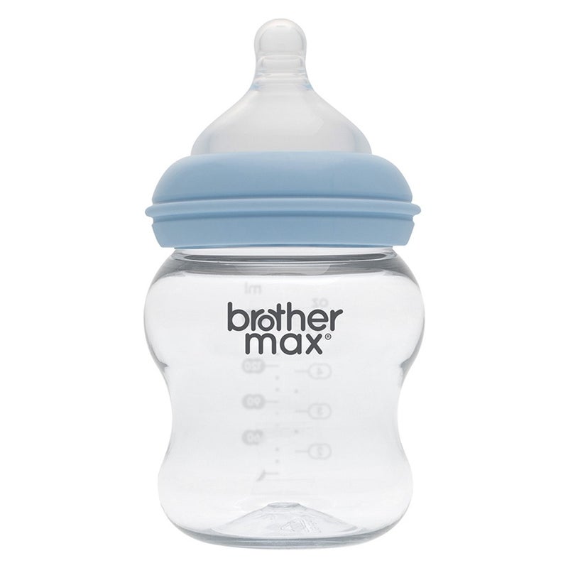 Brother Max Extra Wide Neck Anti Colic Feeding Glass Bottle 160 mL + S Teat Blue BM115B 