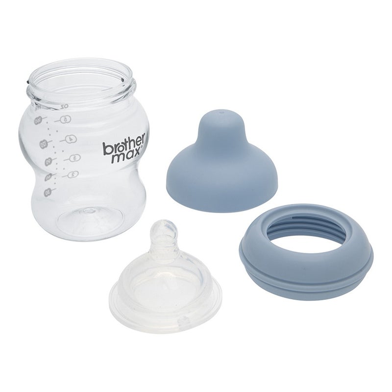 Brother Max Extra Wide Neck Anti Colic Feeding Glass Bottle 160 mL + S Teat Blue BM115B 