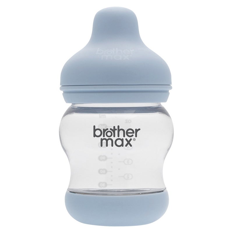 Brother Max Newborn Glass Anticolic Feeding Bottle 100 mL + SS Teat Blue BM100B