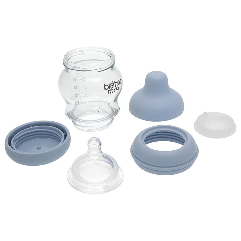 Brother Max Newborn Glass Anticolic Feeding Bottle 100 mL + SS Teat Blue BM100B